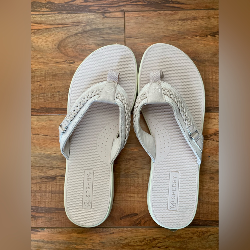 Sperry Women's Tan Braided Strappy Flat Sandals Size 9 Coastal Boho Slides